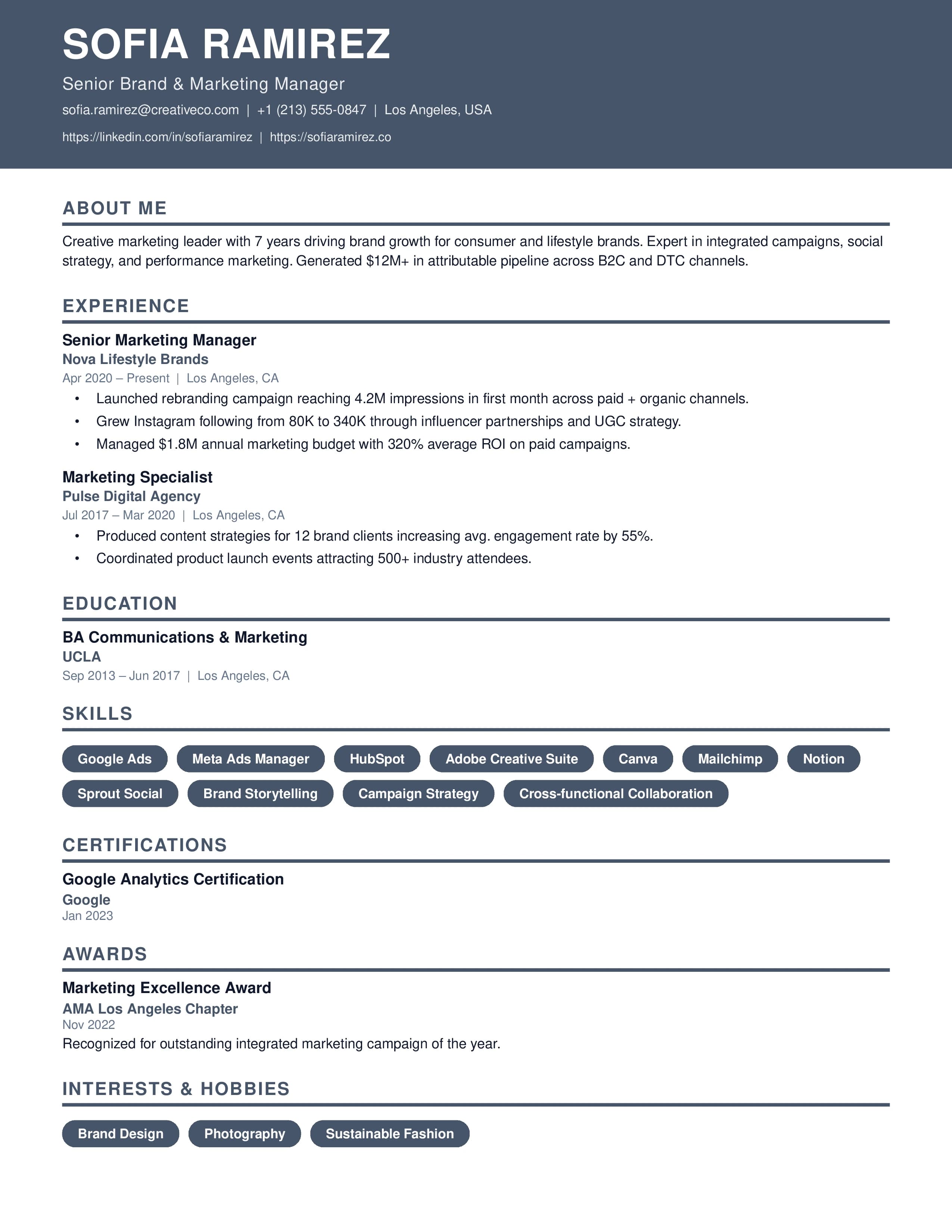 Bold Creative Header Resume Template